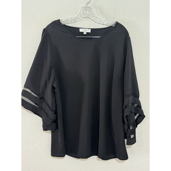 Umgee Tops - umgee Women's Blouse Black Chiffon‎ Trim 1XL Bell Sleeve